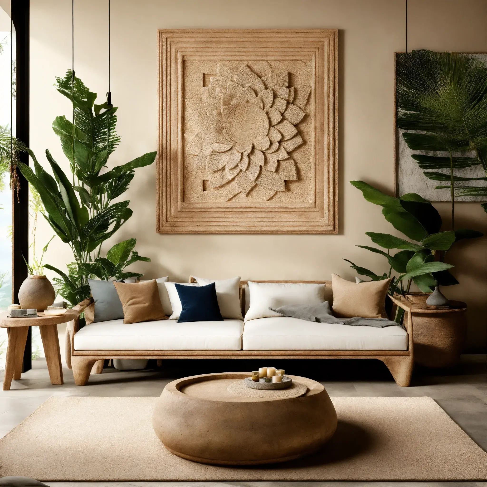 Verschillende natuurlijke materialen in een harmonisch interieur